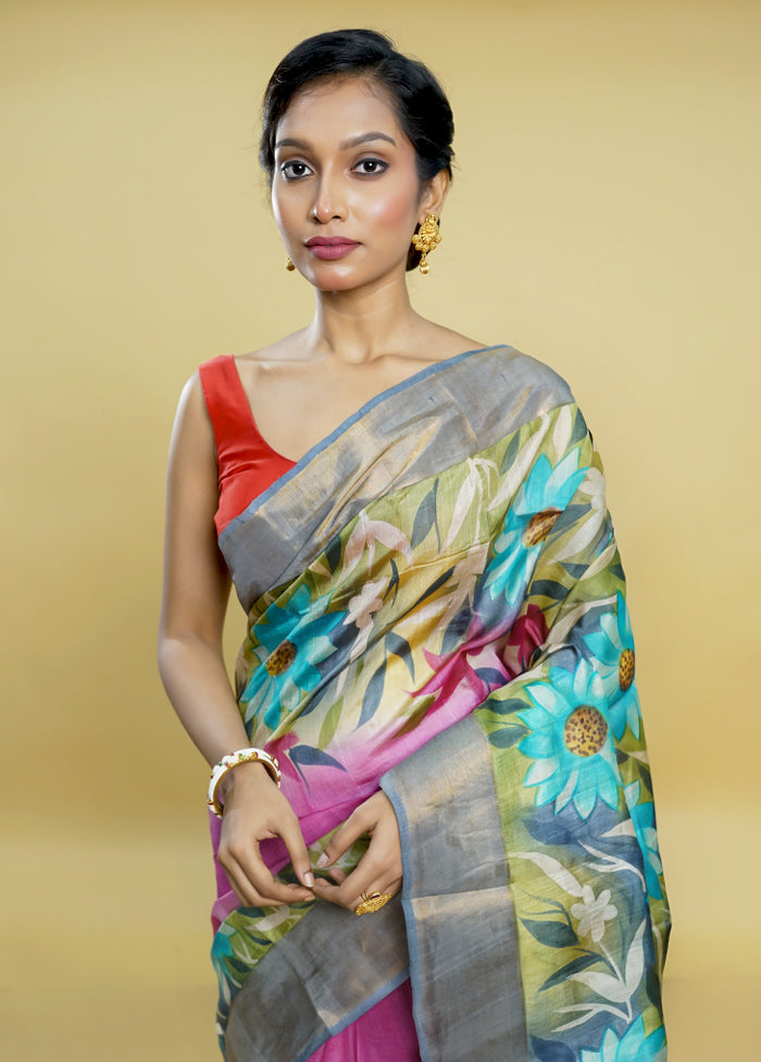 Multicolor Tussar Silk Saree With Blouse Piece