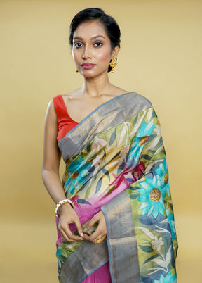 Multicolor Tussar Silk Saree With Blouse Piece