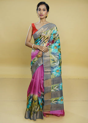 Multicolor Tussar Silk Saree With Blouse Piece