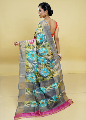 Multicolor Tussar Silk Saree With Blouse Piece