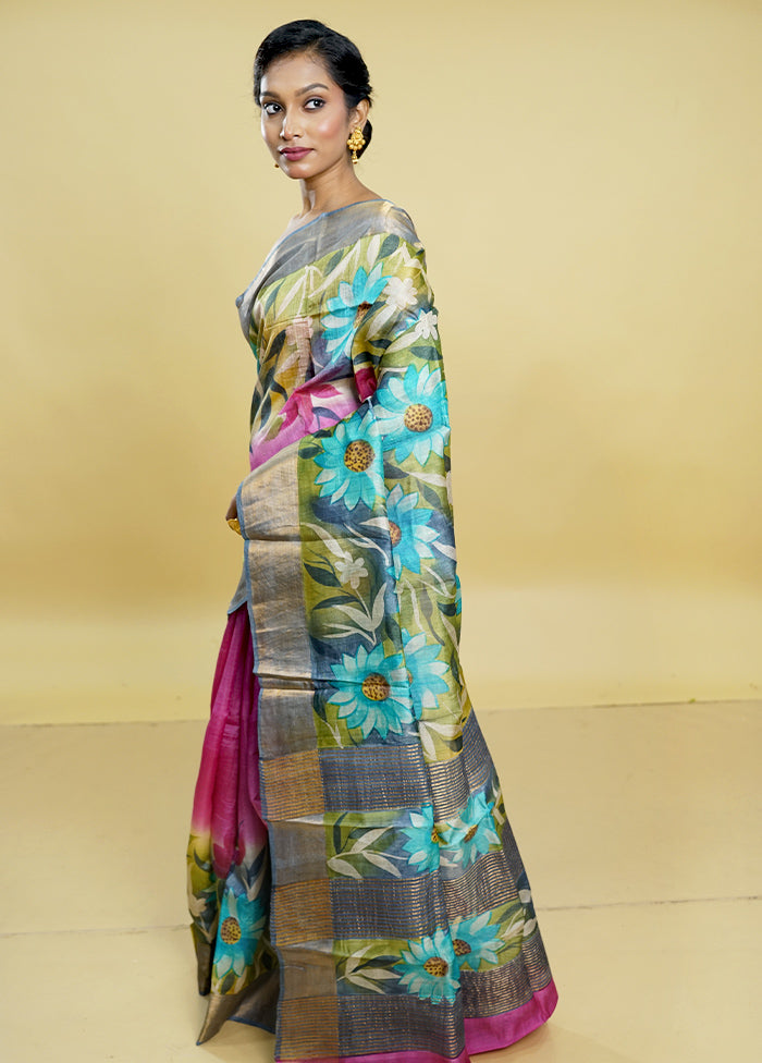 Multicolor Tussar Silk Saree With Blouse Piece