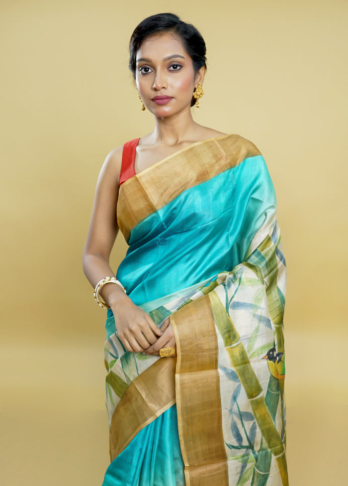 Cream Tussar Silk Saree With Blouse Piece