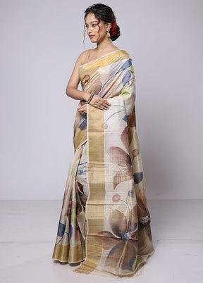 Cream Tussar Silk Saree With Blouse Piece