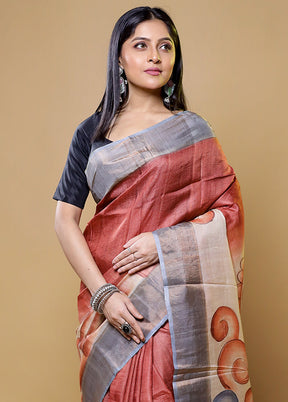 Pink Tussar Silk Saree With Blouse Piece