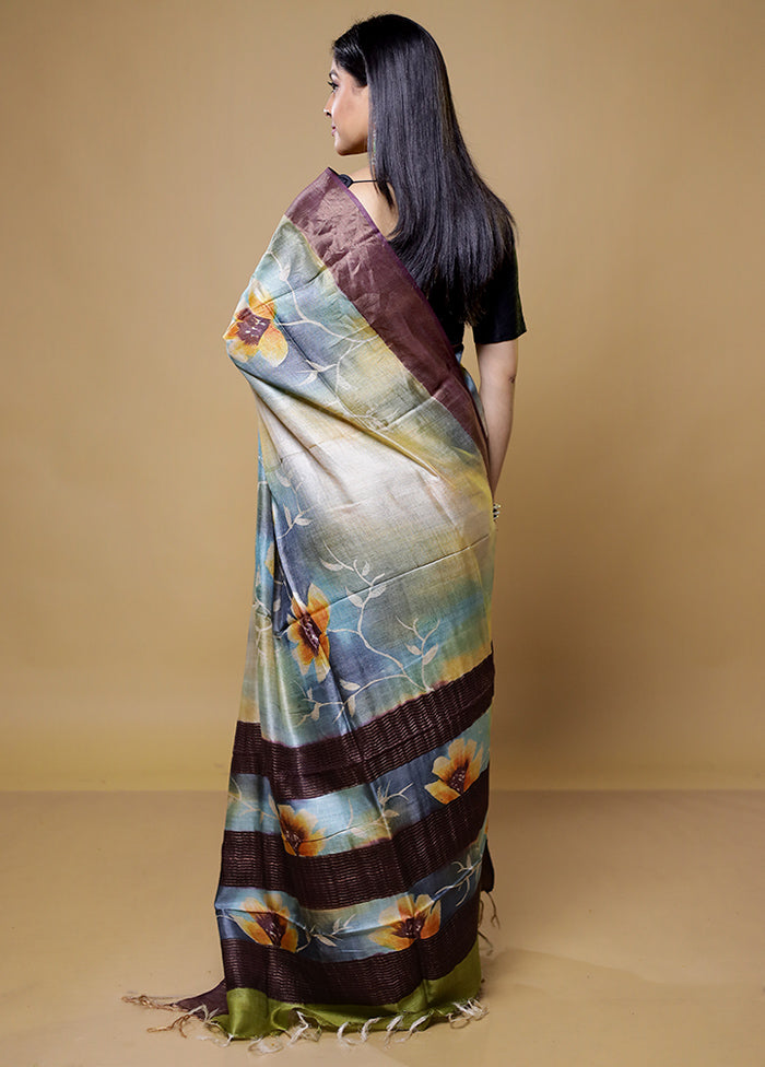 Yellow Tussar Silk Saree With Blouse Piece