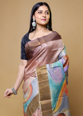 Brown Tussar Silk Saree With Blouse Piece