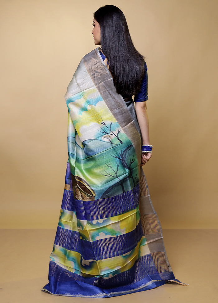 Grey Tussar Silk Saree With Blouse Piece