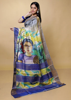 Grey Tussar Silk Saree With Blouse Piece