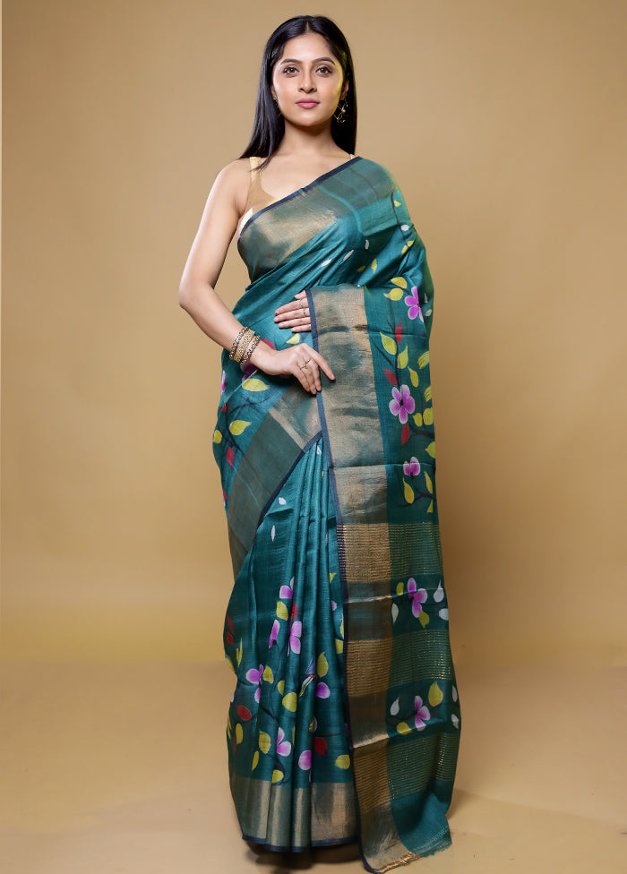 Green Tussar Silk Saree With Blouse Piece