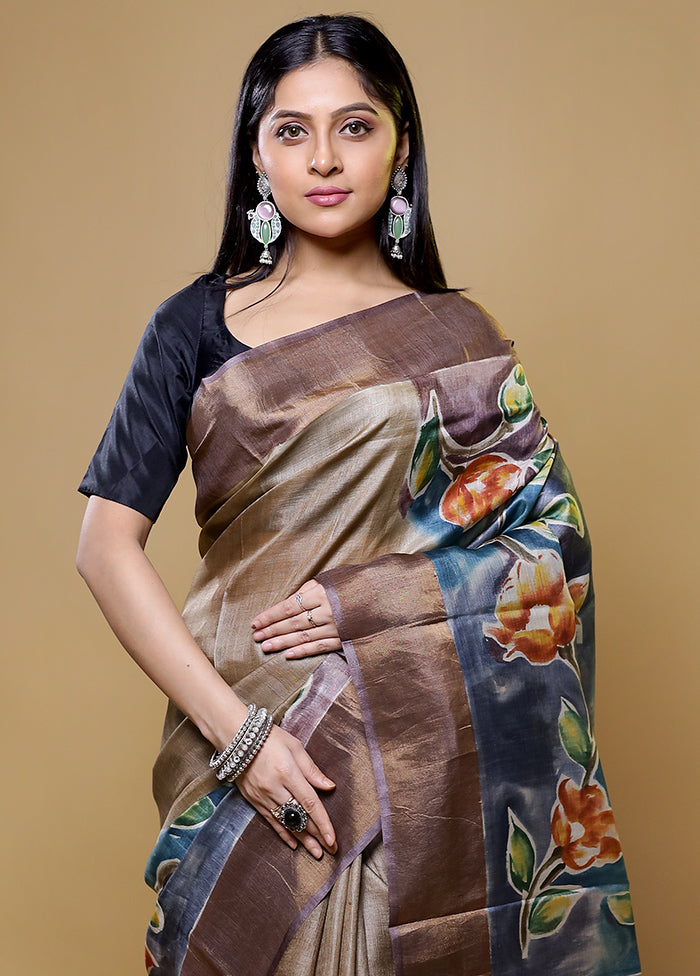 Brown Tussar Silk Saree With Blouse Piece