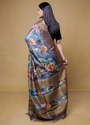 Brown Tussar Silk Saree With Blouse Piece