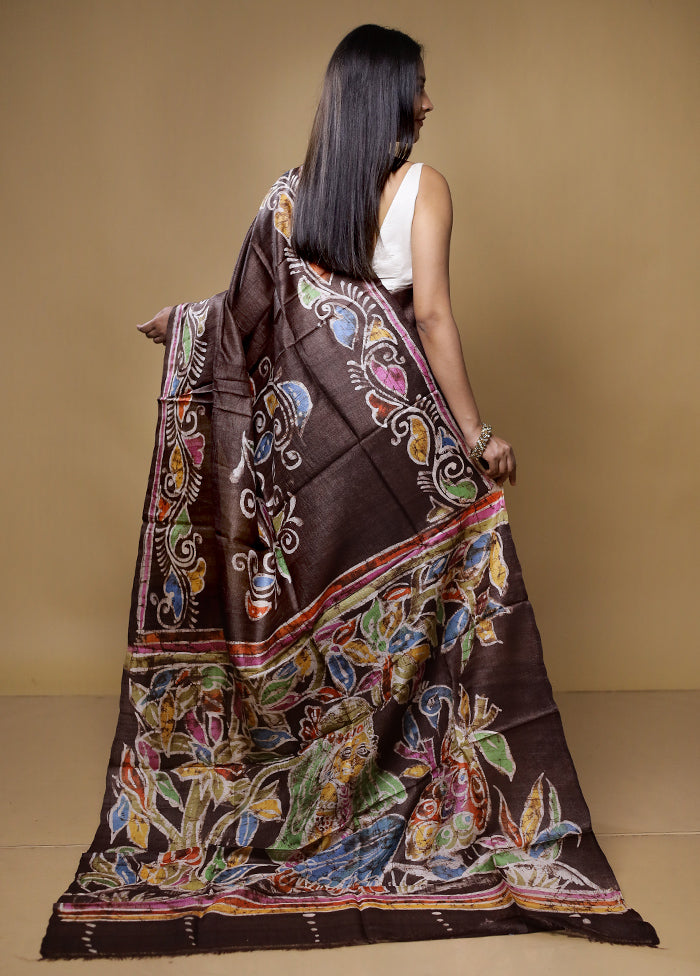 Multicolor Handloom Tussar Pure Silk Saree With Blouse Piece