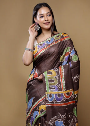 Multicolor Handloom Tussar Pure Silk Saree With Blouse Piece