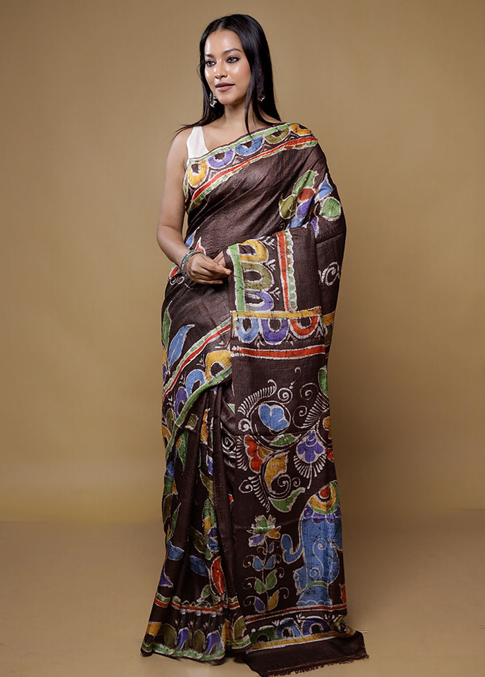 Multicolor Handloom Tussar Pure Silk Saree With Blouse Piece