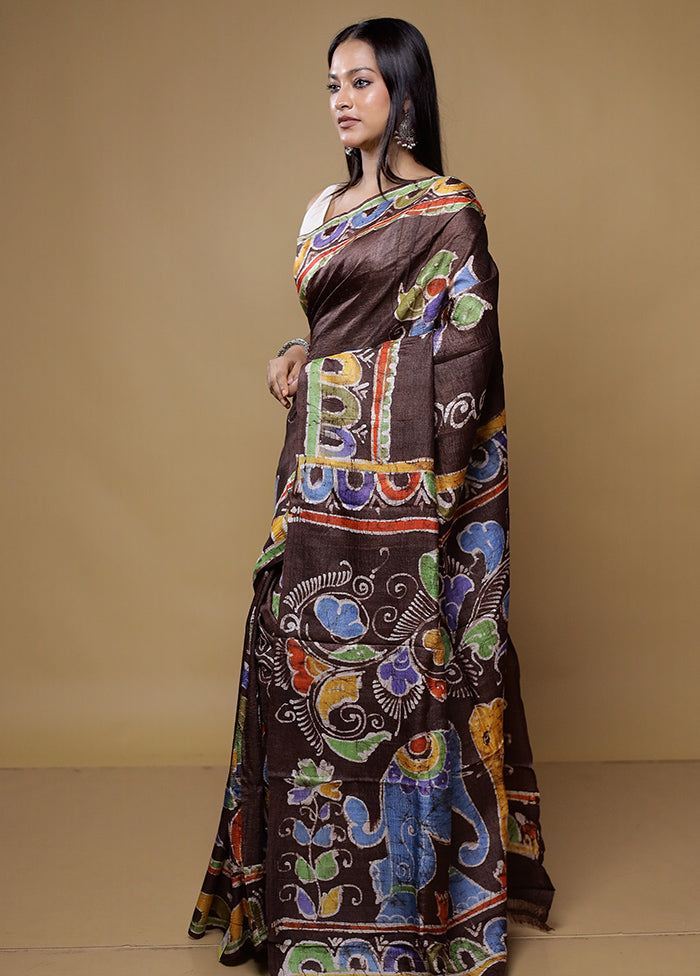 Multicolor Handloom Tussar Pure Silk Saree With Blouse Piece