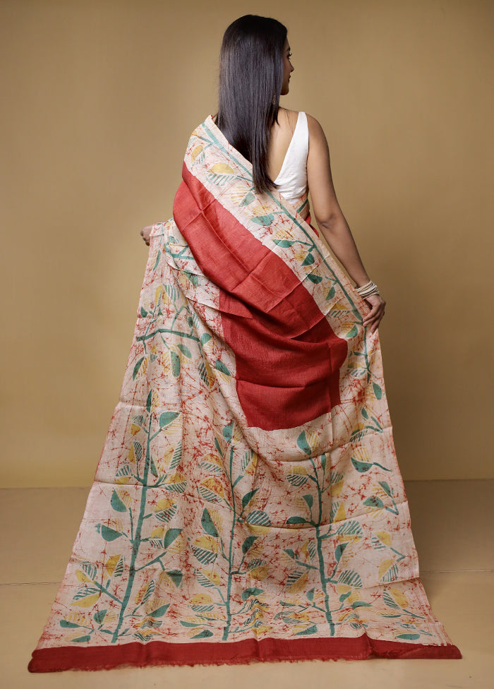 Multicolor Handloom Tussar Pure Silk Saree With Blouse Piece