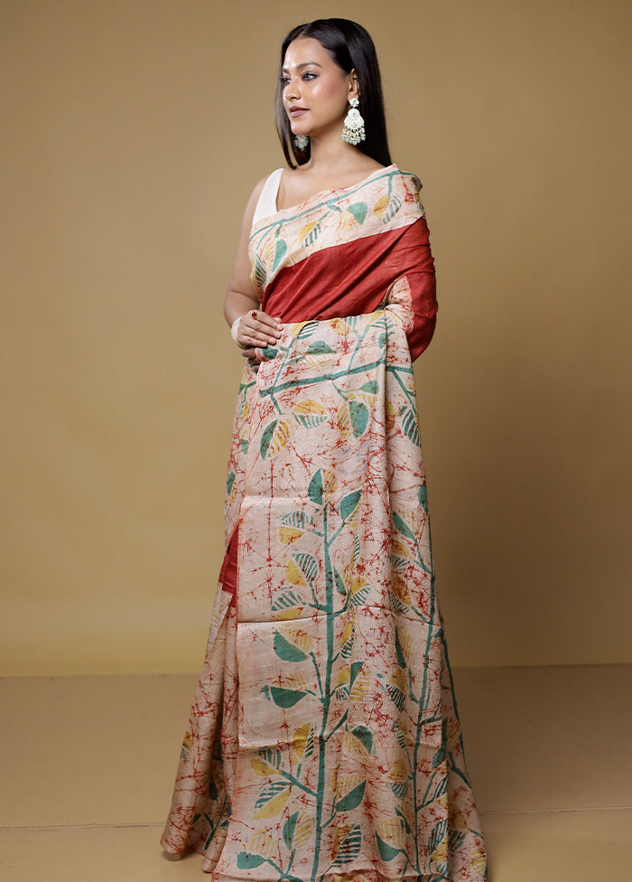 Multicolor Handloom Tussar Pure Silk Saree With Blouse Piece