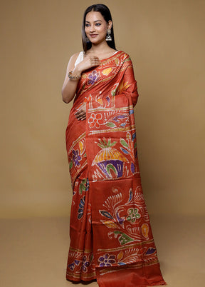 Multicolor Handloom Tussar Pure Silk Saree With Blouse Piece