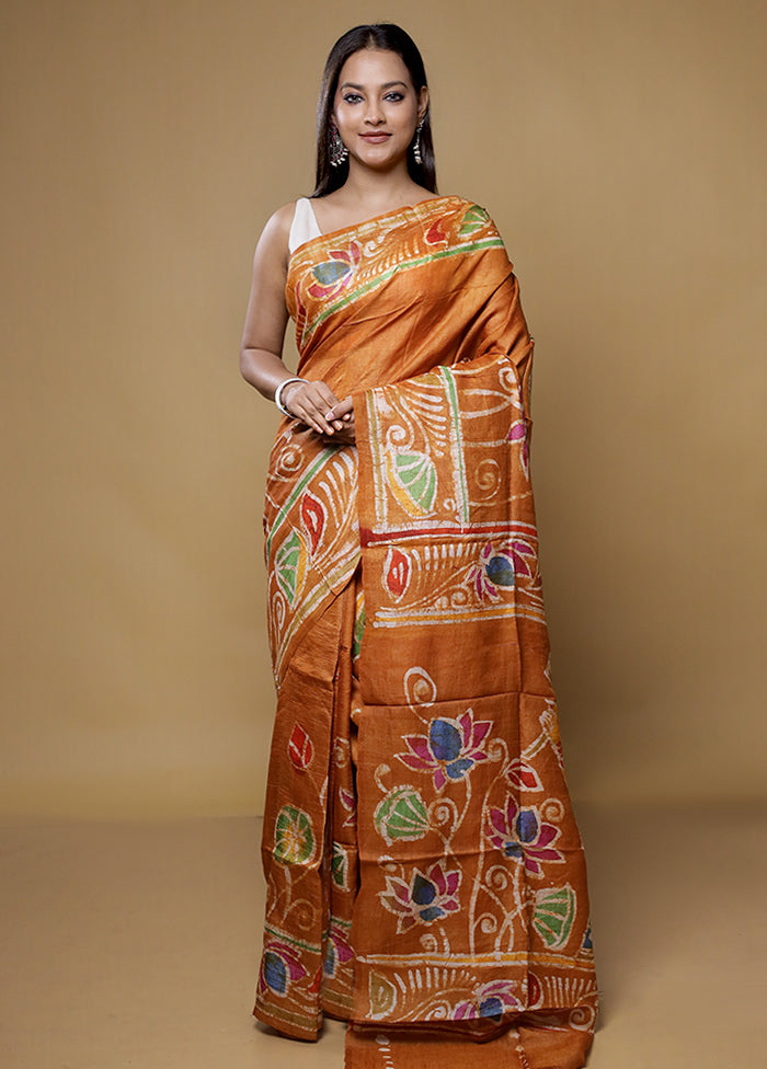 Multicolor Handloom Tussar Pure Silk Saree With Blouse Piece