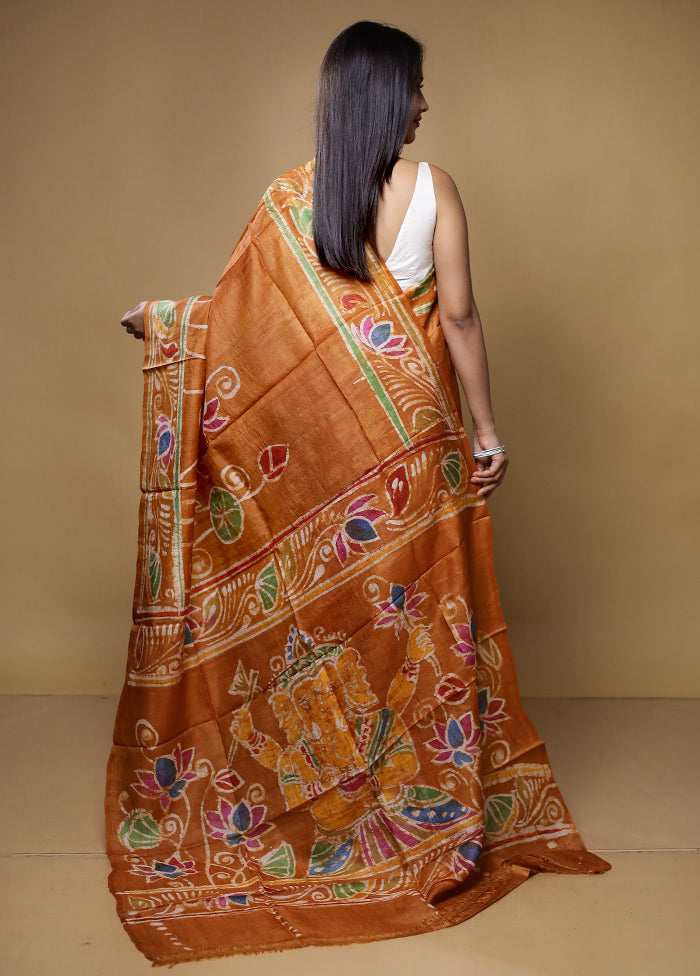 Multicolor Handloom Tussar Pure Silk Saree With Blouse Piece