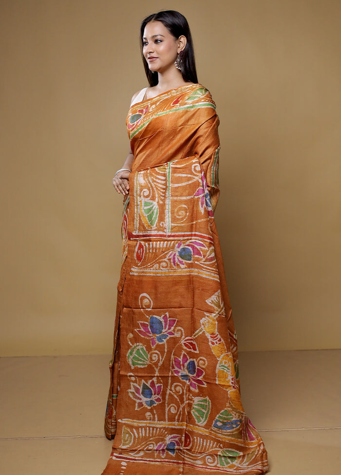 Multicolor Handloom Tussar Pure Silk Saree With Blouse Piece