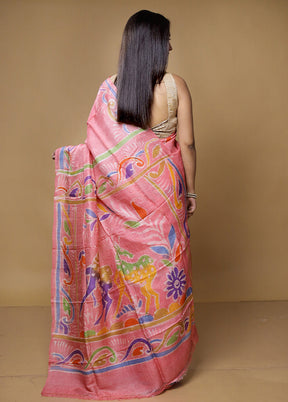 Multicolor Handloom Tussar Pure Silk Saree With Blouse Piece