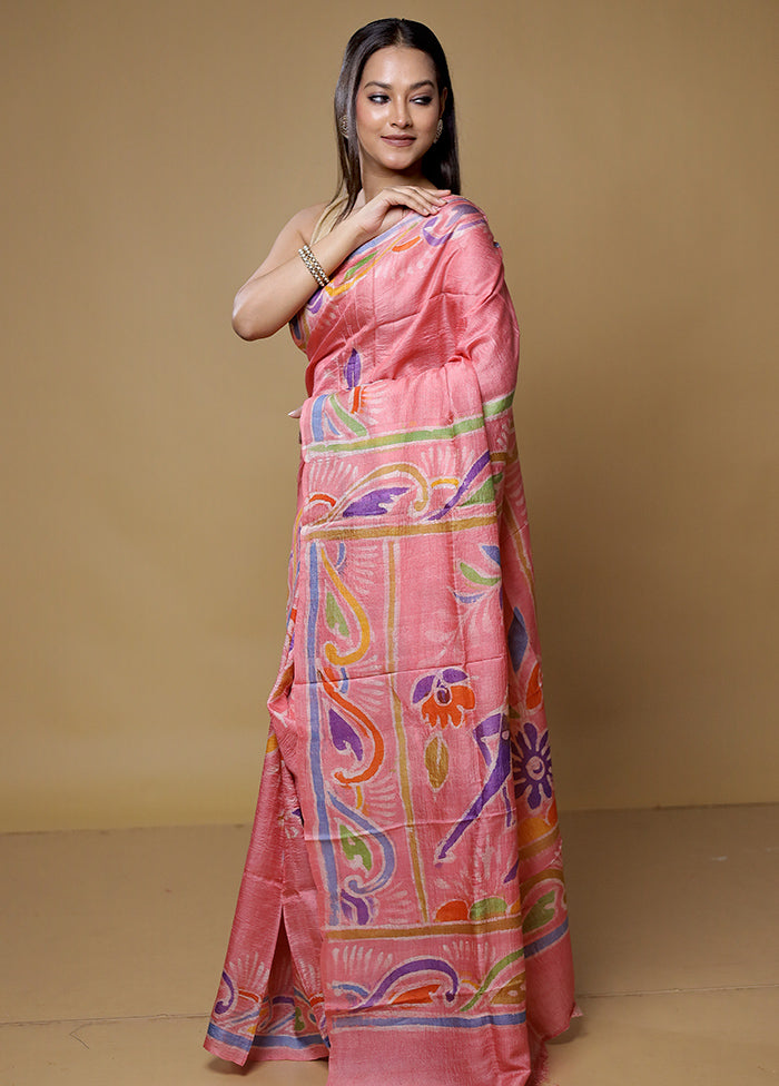 Multicolor Handloom Tussar Pure Silk Saree With Blouse Piece