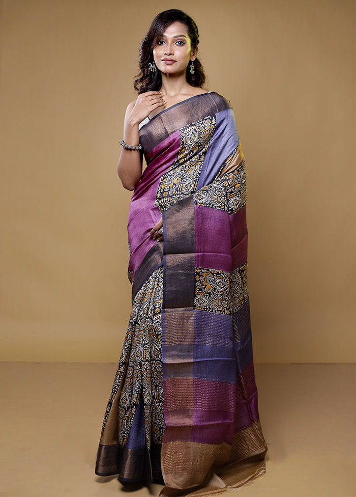 Purple Tussar Silk Saree With Blouse Piece