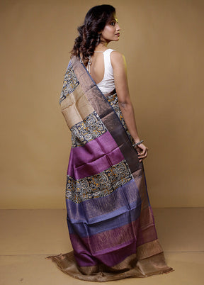 Purple Tussar Silk Saree With Blouse Piece