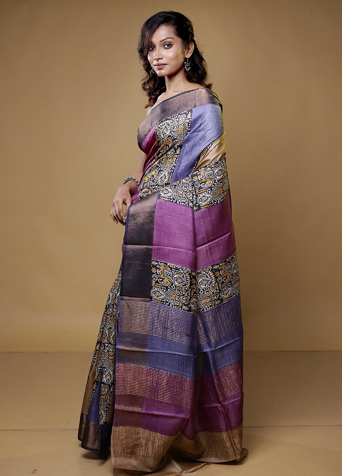 Purple Tussar Silk Saree With Blouse Piece