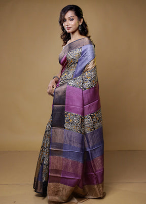 Purple Tussar Silk Saree With Blouse Piece