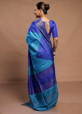 Blue Tussar Silk Saree With Blouse Piece