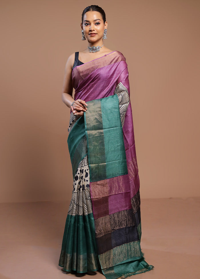 Purple Tussar Silk Saree With Blouse Piece