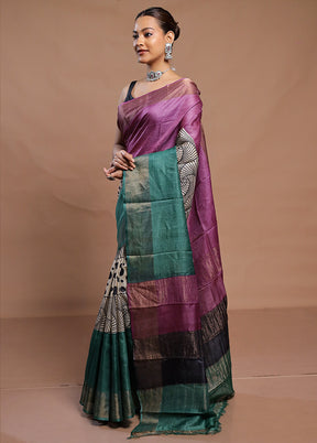 Purple Tussar Silk Saree With Blouse Piece