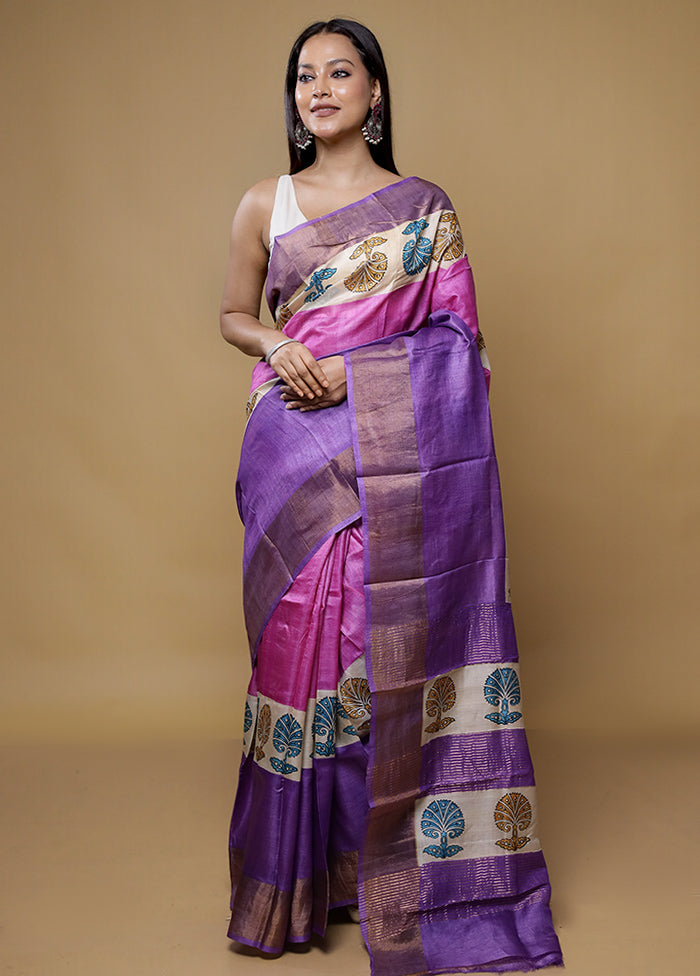 Purple Tussar Silk Saree With Blouse Piece