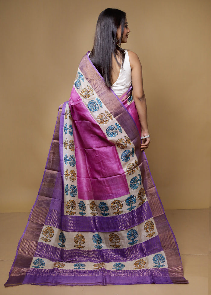 Purple Tussar Silk Saree With Blouse Piece