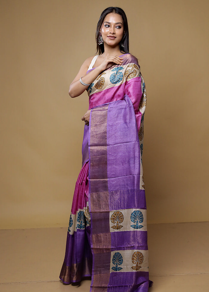 Purple Tussar Silk Saree With Blouse Piece