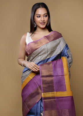 Multicolor Tussar Silk Saree With Blouse Piece