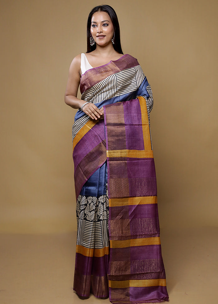 Multicolor Tussar Silk Saree With Blouse Piece