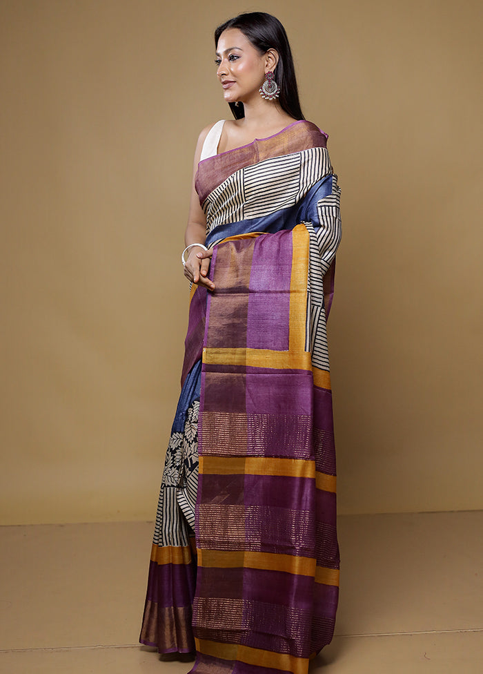 Multicolor Tussar Silk Saree With Blouse Piece