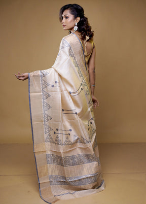 Cream Tussar Silk Saree With Blouse Piece