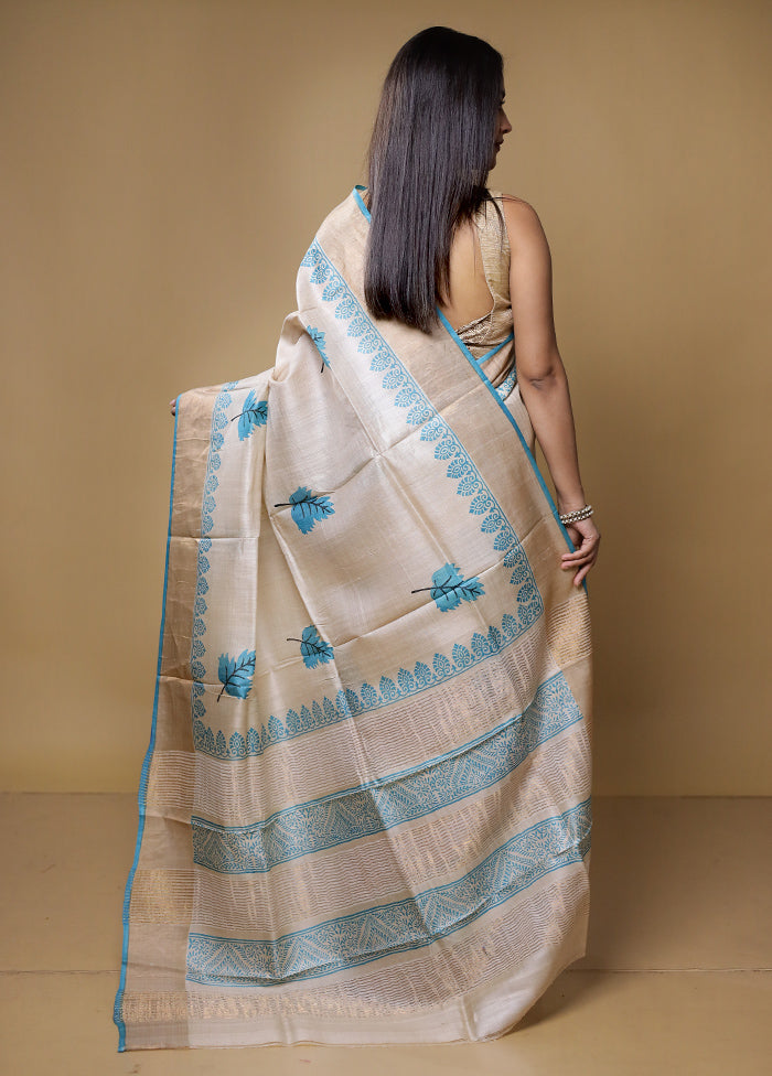 Cream Tussar Silk Saree With Blouse Piece