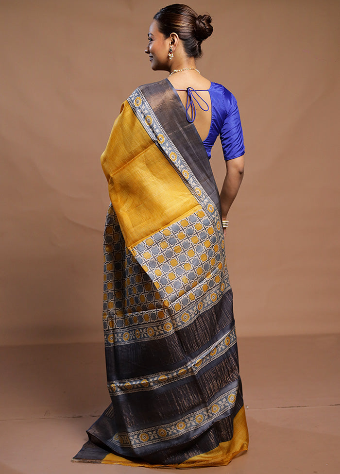 Yellow Tussar Silk Saree With Blouse Piece