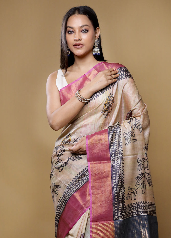 Multicolor Tussar Silk Saree With Blouse Piece