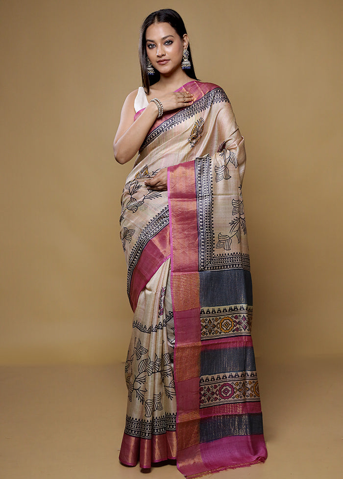 Multicolor Tussar Silk Saree With Blouse Piece