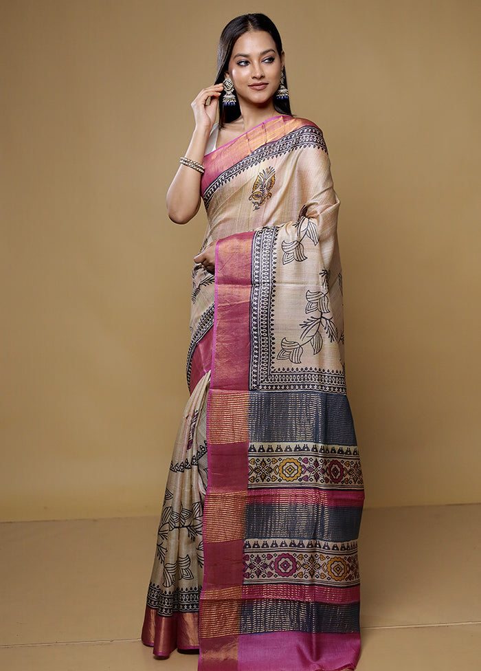 Multicolor Tussar Silk Saree With Blouse Piece