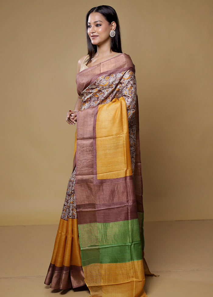 Multicolor Tussar Silk Saree With Blouse Piece