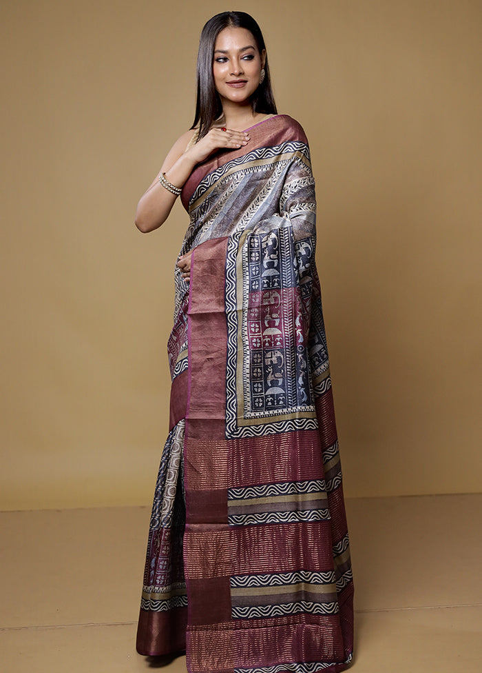 Multicolor Tussar Silk Saree With Blouse Piece