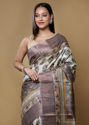 Multicolor Tussar Silk Saree With Blouse Piece