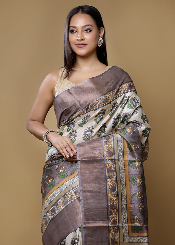 Multicolor Tussar Silk Saree With Blouse Piece